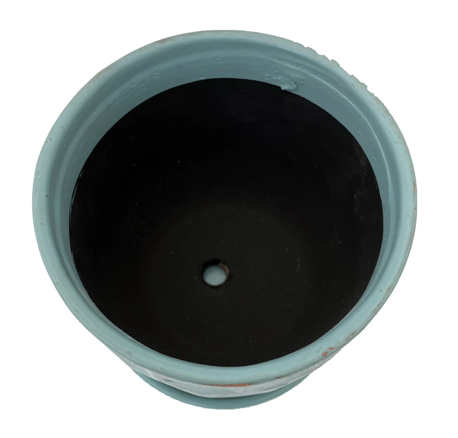 Distressed Honeycomb Ceramic Planter With Attached Saucer - Sky - 5.5" X 5.5" 2 Distressed Honeycomb Ceramic Planter With Attached Saucer - Sky - 5.5" X 5.5" - Image 2