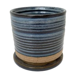 Ellora Ceramic Planter With Attached Saucer - Sapphire - 4.5" X 4.25"