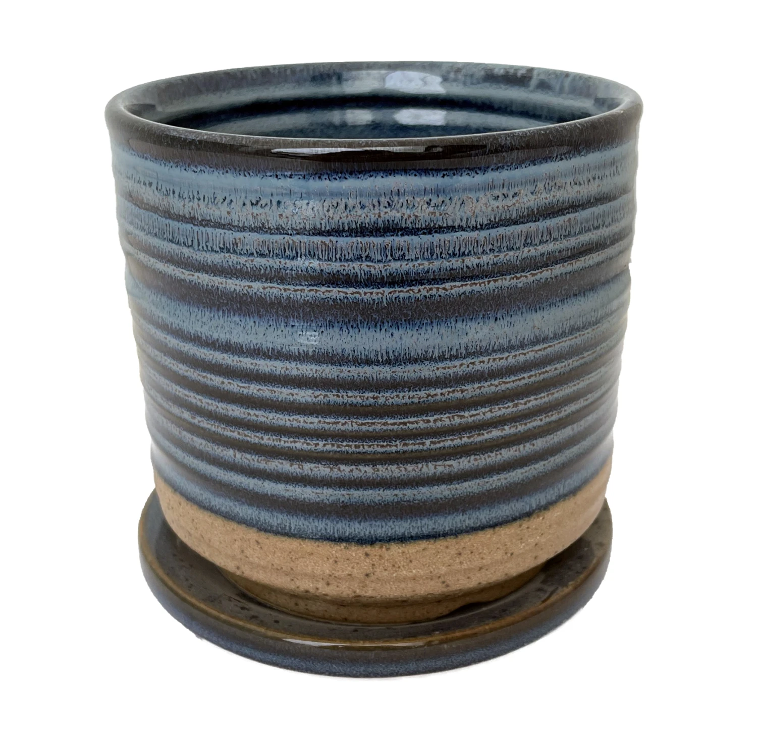 Ellora Ceramic Planter With Attached Saucer - Sapphire - 4.5" X 4.25" 1 Ellora Ceramic Planter With Attached Saucer - Sapphire - 4.5" X 4.25"