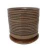 Ellora Ceramic Planter With Attached Saucer - Taupe - 6.75" X 6.5"