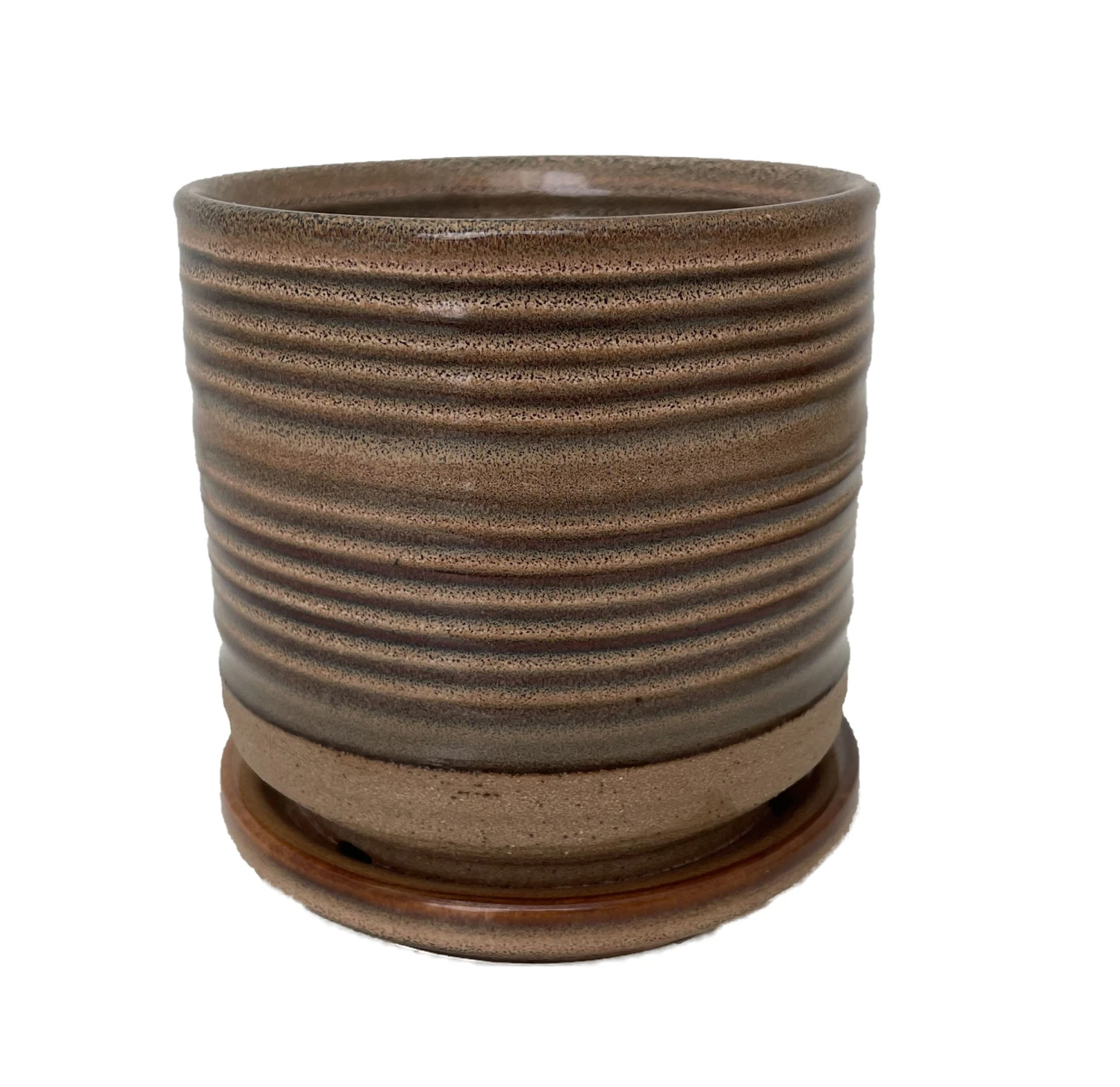 Ellora Ceramic Planter With Attached Saucer - Taupe - 6.75" X 6.5" 1 Ellora Ceramic Planter With Attached Saucer - Taupe - 6.75" X 6.5"