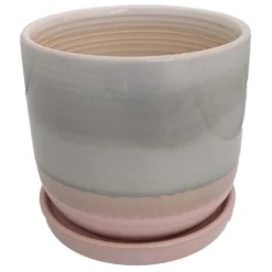 Horizon Dawn Ceramic Pot With Attached Saucer - 5.5" X 4.75"