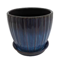 Lady Jane Stormy Night Ceramic Pot With Attached Saucer - 5.25" X 5"