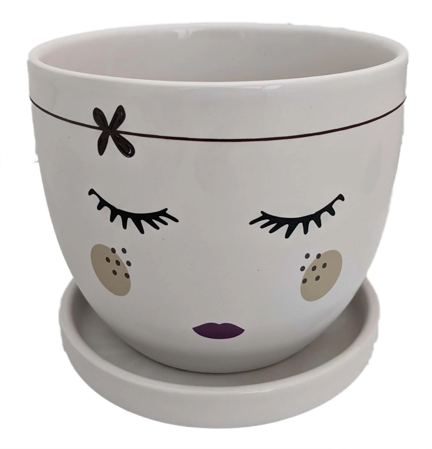 Miss Priss Ceramic Face Pot With Attached Saucer - Freckles - 5" X 4.25" 1 Miss Priss Ceramic Face Pot With Attached Saucer - Freckles - 5" X 4.25"