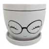 Miss Priss Ceramic Face Pot With Attached Saucer - Glasses - 5" X 4.25"
