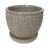 Pebble Beige Ceramic Pot With Attached Saucer - 5.5" X 4.75"