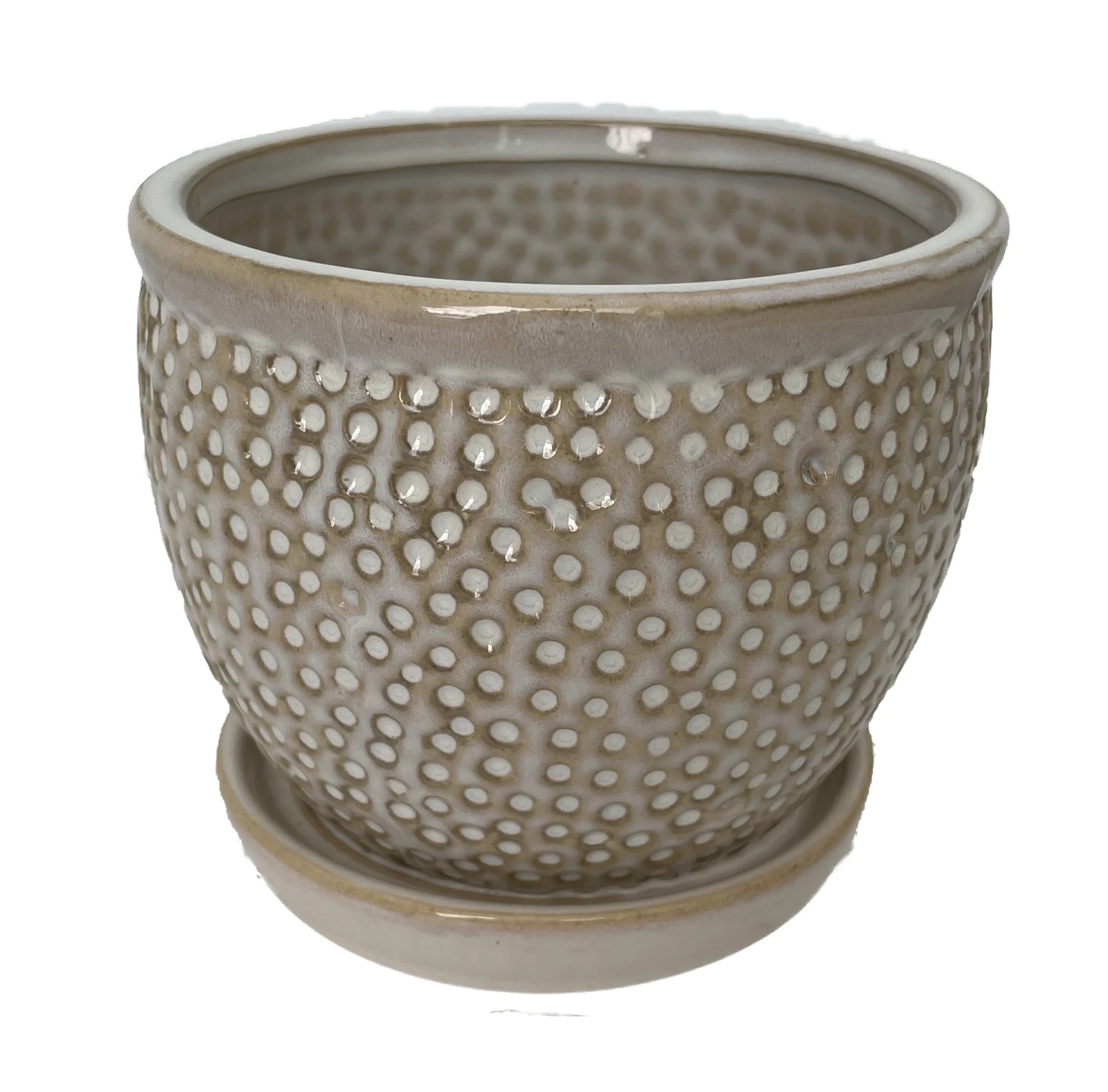 Pebble Beige Ceramic Pot With Attached Saucer - 5.5" X 4.75" 1 Pebble Beige Ceramic Pot With Attached Saucer - 5.5" X 4.75"
