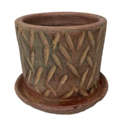 Rustic Thai Garden Red Ceramic Pot With Attached Saucer - 6" X 6"