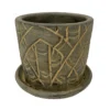 Rustic Thai Garden Green Ceramic Pot With Attached Saucer - 6" X 6"