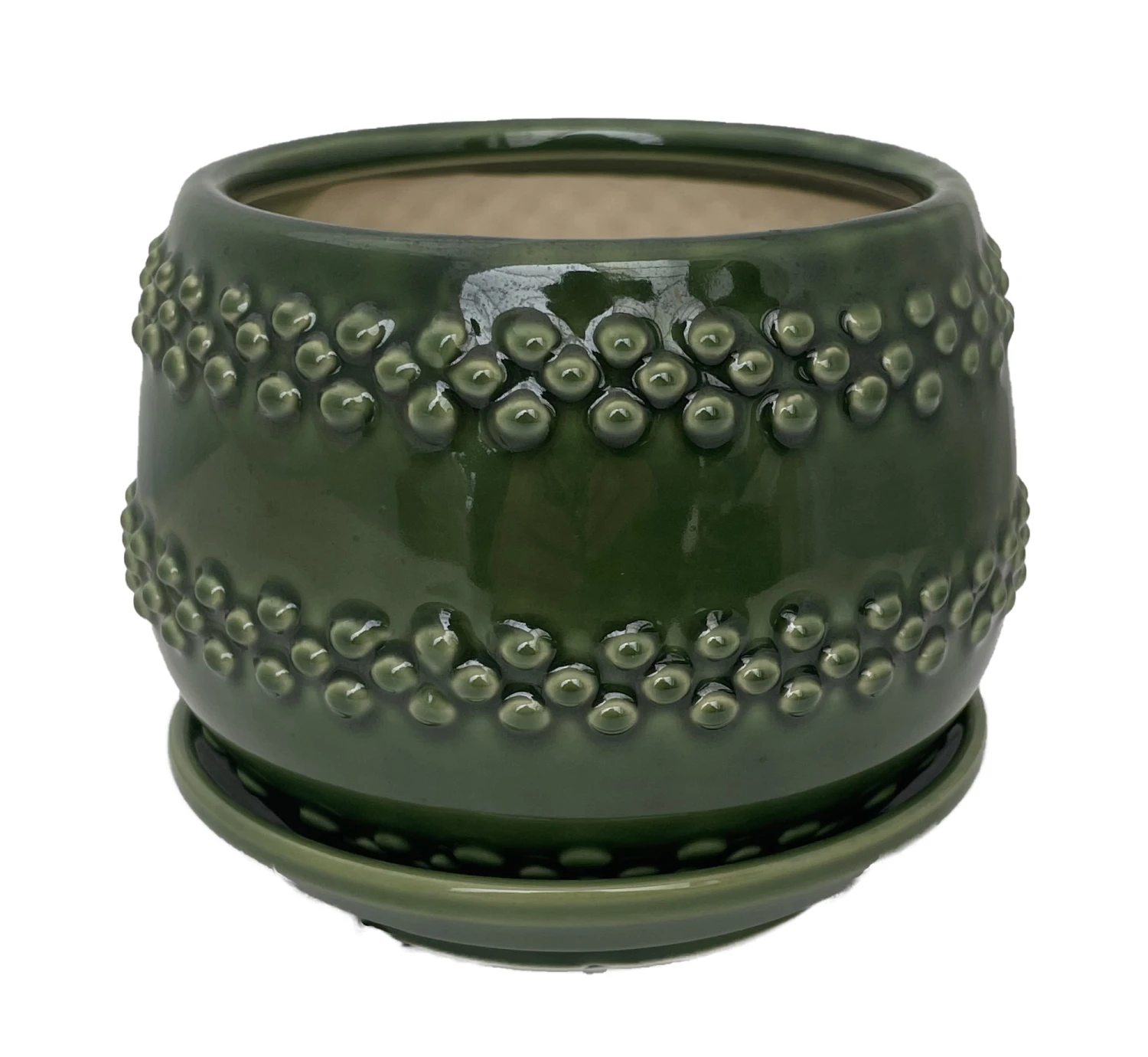 Seneca Ceramic Pot With Attached Saucer - 5" X 4.25" - Emerald 1 Seneca Ceramic Pot With Attached Saucer - 5" X 4.25" - Emerald