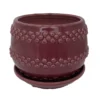 Seneca Ceramic Pot With Attached Saucer - 5" X 4.25" - Ruby
