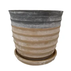 Sylvan Ceramic Planter With Attached Saucer - Honey - 5.5" X 5.5"